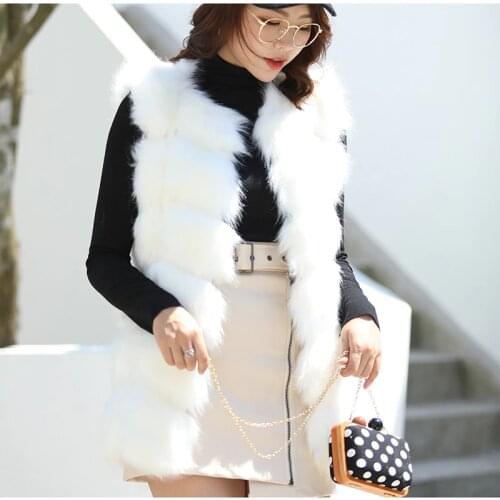 Womens Winter Faux Fur Sleeveless Warm Vest Plaid Black Solid Waistcoat Ladies Jacket 2021 Autumn Elegant Fashion Female Vests