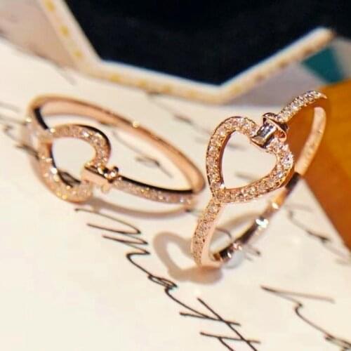 Rose Gold Heart Ring with Bling Zircon Stone for Women Fashion Jewelry Wedding Engagement Ring 2021 trend