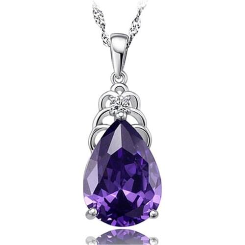 Fashion Necklace 925 Silver Jewelry Water Drop Shape Amethyst Gemstone Pendant Accessories for Women Wedding Promise Party Gift