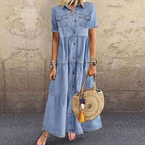 Women Elegant Beach Dress Button Up Shirt Dress Print Split Lapel Neck Short Sleeve Patchwork Female Party Robe