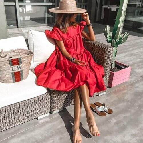 Summer 2021 WomenS Retro Loose 2xl Casual Round Neck Short Sleeve One-Piece Dresses