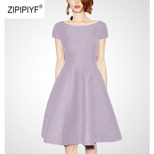 Vintage 1950s' Ladies Dresses women big hem Elegant Violet Solid retro A-line dress Summer vestidos ropa damas 2019 verano AB446