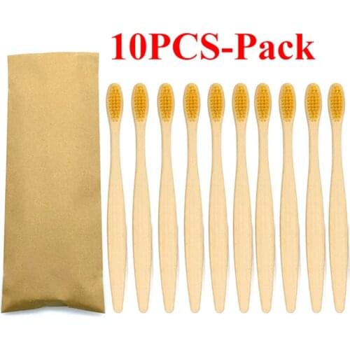 10Pcs Eco Friendly Bamboo Resuable Toothbrushes Portable Adult Wooden Soft Tooth Brush Customized Laser Engraving Logo