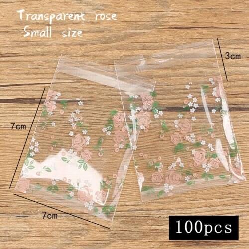 100pcs/lot Cookies Ziplock Bag Transparent Rose Flower Pattern Handmade Snack Food Packaging Wedding Nougat Wrapper Pack Bag