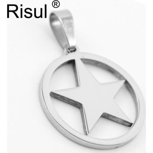 100pcs Pentagram 2 sides high polish FIVE stars Pendant stainless steel Metal Necklace for men women wholesale price