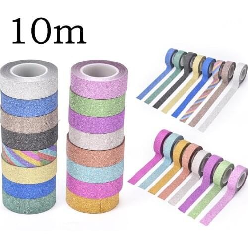10m 16 Colors Glitter Masking Adhesive Tape Label Diy Office Adhesive Tape Craft Decorative Washi Sticky Paper