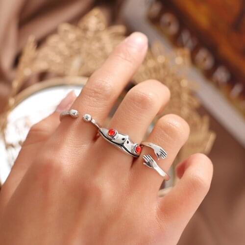 3 Pcs/Set Sweet Hug Frog Rings Set Fashion Animal Pening Rings for Women Men Figure Ring Jewelry Gift