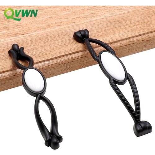 QVWN Black White Ceramic Kitchen Cabinet Accessories Drawer Wardrobe European Antique Furniture Garden Single Handle Hardware