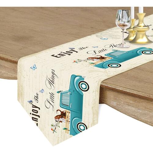 Beagle Dog And Truck Vintage Letters Modern Table Runner Wedding For Party Event Home Decoration Table Mat Decor Accessories