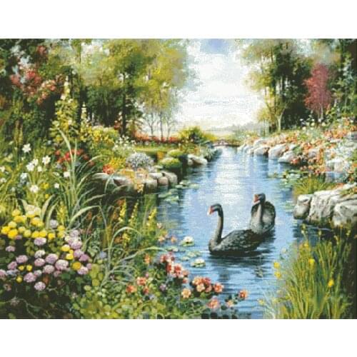 FREE Delivery Top Quality Lovely Beautiful Counted Cross Stitch Kit Black Swan And The Lake Swans