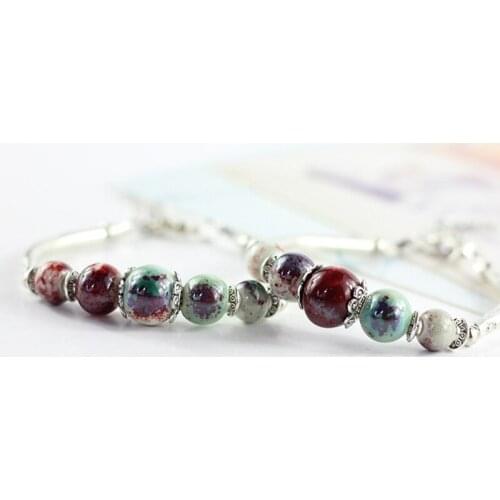 Ceramic Clay Bracelets Manual Carved Bangles Silver Color Straight Rope Chain Wristbands Jewelry For Women Men Accessories Gifts