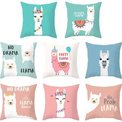 Cartoon Animal Alpaca Pillow Case Polyester Decorative Pillows Cushion Cover for Home Decor Sofa Car Waist Pillowcase 45x45cm