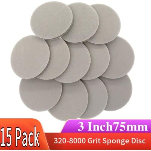 15 Pcs Wood Grinding Disc Sanding Sponge Sandpaper 3 Inch 75mm 320-8000 Grit for Polishing & Grinding Reusable Sand Sponge Kit