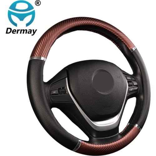 DERMAY Universal Car Steering Wheel Cover Artificial Leather+carbon fibre 5 Colors Comfortable Non-slip Automobile Car Styling