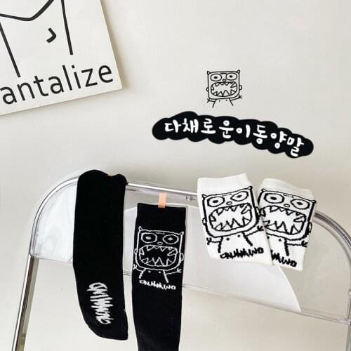 Kids Socks 1 Pair 3-8 Year Cotton New Korean Version Long Tube Childrens Knee Socks Cartoon Monster Straight Socks For Boy Girl