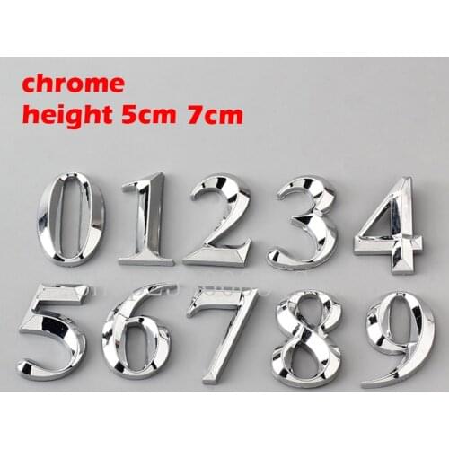 5cm 7cm 0-9 ABS Car Emblem Sharp Font Digits DIY Phone Gate Sign Home House Door Hotel Apartment Room Numbers Tag Sticker Chrome