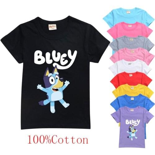 Bingo bluey Princess Print Girls T shirt Cartoon bluey Casual Kids Clothes New Summer Baby T-shirt 100% Cotton