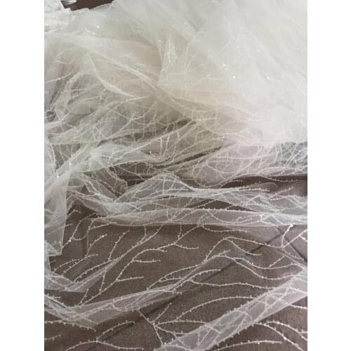 Hot selling French tulle embroidery lace fabric SYJ-3221 with beads african net lace textile for wedding dress
