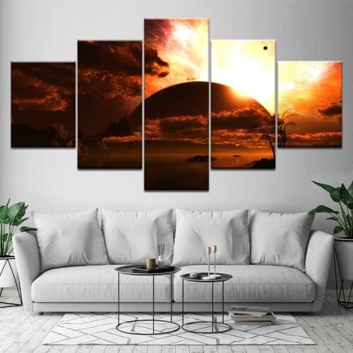 5 Panel Wall Art Trees Sunset Lake Poster Art Canvas Print Huge Pictures for Dining Room Wall Decor Canvas Painting Dropshipping