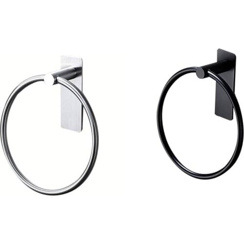 JFBL Hot Towel Ring/Hand Towel Holder - Self Adhesive Round Towel Rack Black Hand Towel Bar for Bathroom, Stainless Steel