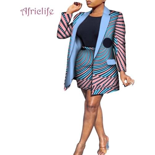 Popular 2021 Autumn African Clothing for Women Sets 2pcs Skirt+Long Type Coat African Clothes WY8537