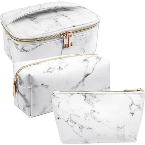 3 Pack Marble Makeup Bag Set Portable Toiletry Pouch Bag Waterproof Organizer Case Storage Makeup Brushes Bag for Women Girls