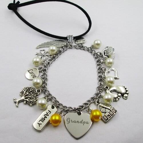 Grandpa family theme home love leather stainless steel chain rearview mirror christmas tree decoration Bag ornaments