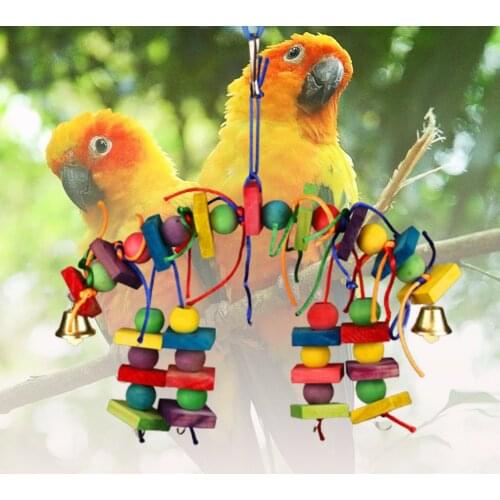 Colorful Bird Parrot Toys Parrot Natural Wooden Blocks Chewing Toys Hanging Chewing Cage Swing Climbing Ladder Pet Bird Toys
