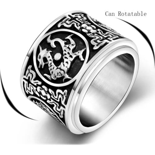 Dragon, White Tiger, Suzaku, basaltic Four Ancient mythical beasts of China Cool Rotation Ring for Men