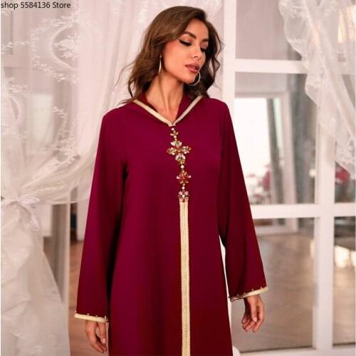 Muslim Fashion Abayas For Women Arabic Turkish Hooded Long Dresses Diamonds Kaftan Dialaba Dubai Women Islamic Clothing 2021