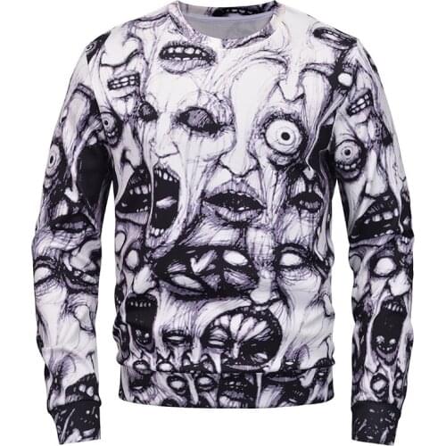 2021 Mens Spring And Halloween Ghost Tide Brand Heat Transfer 3D Printed Foreign Trade Round Neck Custom Europea