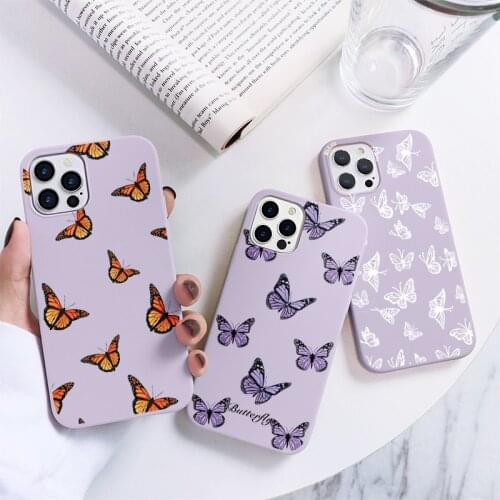 Soft Silicone Cases For Samsung S21 S20 A40 A31 A32 A51 A50 S20 FE A52 A72 A12 F12 S10 Plus S21 Ultra Cover Cute butterfly Coque