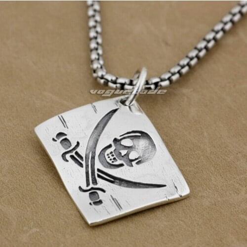Pirate Skull Pendant 925 Sterling Silver Mens Biker Rock Punk Style Dog Tag 9H018