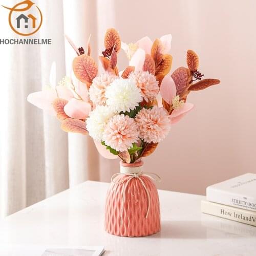 Nordic Ceramic Vase With Artificial Flowers Decoration Modern Simple Living Room Flower Vases For Homes Wedding Decoration