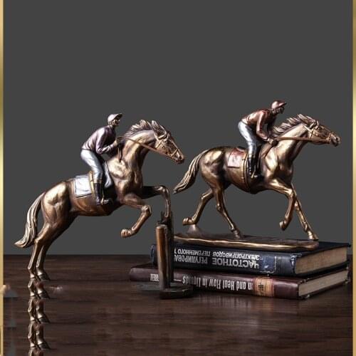 AMERICAN RETRO RESIN HORSE RACING STATUE ORNAMENTS ART HOME LIVINGROOM TABLE FIGURINES DECORATION OFFICE DESKTOP SCULPTURE CRAFT