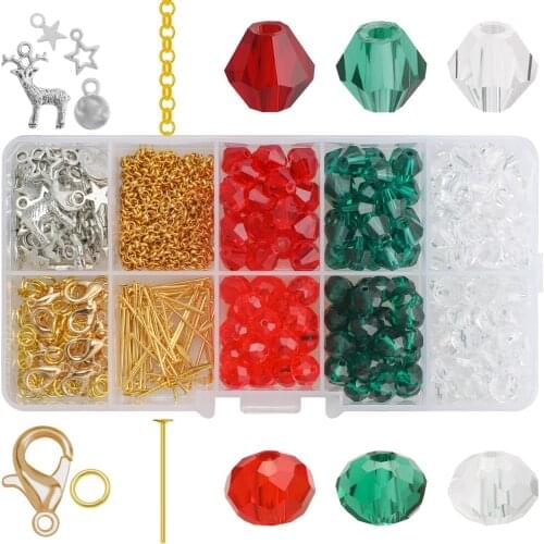 Glass Bicone Round Beads Lobster Clasp Open Ring Headpin Gold Chains Alloy Charms Pendents For DIY Making Christmas Braceltes