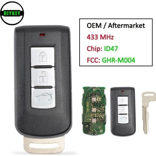 DIYKEY Keyless Go GHR-M004 GHR-M003 Smart Remote Car Key 3 Button 433MHz PCF7938 47 Chip for Mitsubishi Lancer Outlander Attage