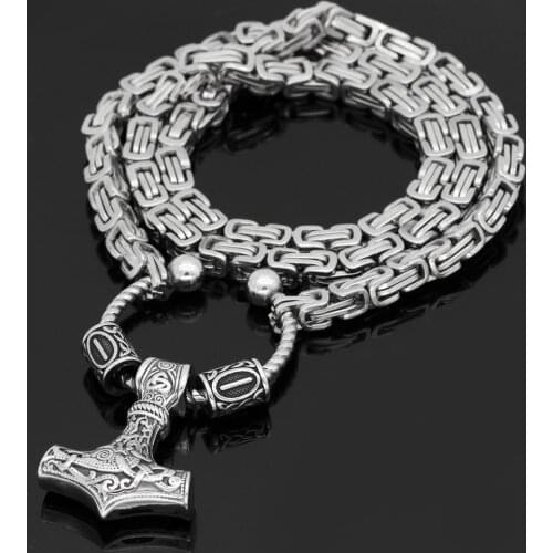 VikingCeltic Nordic viking mjolnir stainless steel thor hammer necklace for man -king chain