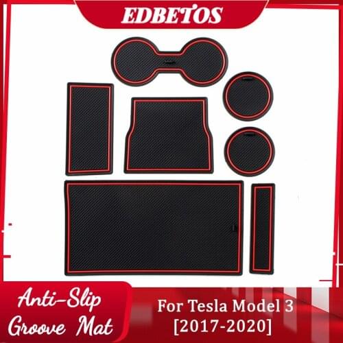 Cup Holder Liners Model 3 Interior Accessories,Door and Center Console Groove Pad Mats For Tesla Model 3 2017 2018 2019 2020