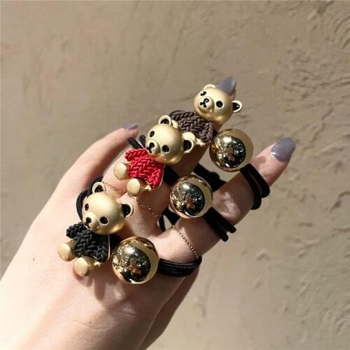 Women Hair Tie Elastic Bands Girl Acrylic Red Scrunchies Rubber Bow Knot Bear Animal Korean Cute Accessories Handmade Wholesale