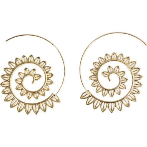 2021 Bohemian Round Spiral Drop Earrings Big Ethnic Gold Silver Color Punk Whirlpool Gear Earrings for Women Fashion Jewelry