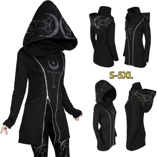 Autumn Winter Women Jackets Harajuku Punk Gothic Girls Black Hoodies Hooded Coat Double Zipper Outerwear Casaco Feminino