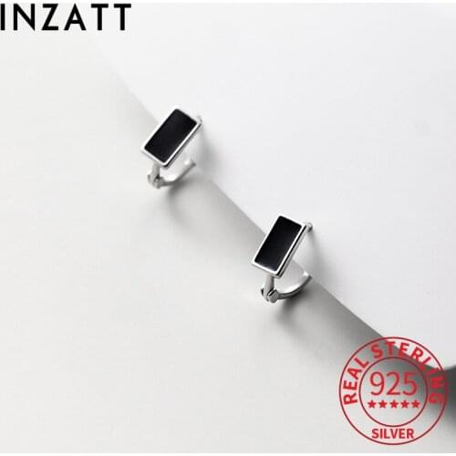 INZATT Real 925 Sterling Silver Black Enamel Square Huggies Hoop Earrings For Women Punk Fine Jewelry Accessories Drop Shipping