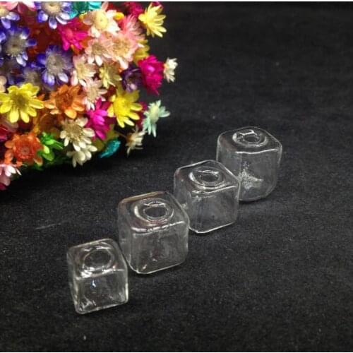 10sets/lot Empty Ice Cubes Small Box Square Glass vial Bottle DIY Jewelry, glass vial pendant handmade necklace jewelry gifts