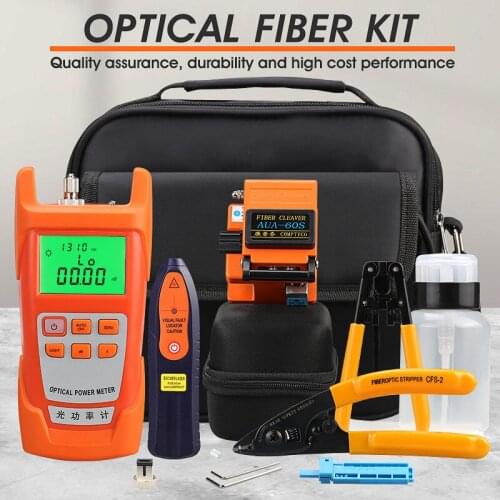 13pcs/Set FTTH Fiber Optic Tool Kit with Fiber Cleaver -70~+10dBm Optical Power Meter Visual Fault Locator 5km