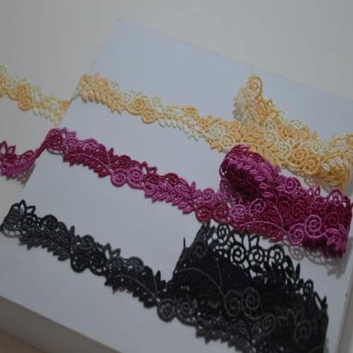 2cm Wide 5yds/lot Yellow~Black~Purple Mixed Floral Venise Trim with Design for Wedding Bridal and Garment Decoration