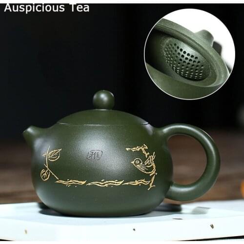 220ml Yixing Famous Purple Clay Teapots Xishi Tea Pot Ball Hole Filter Beauty Kettle Raw Ore Green Mud Handmade Yixing Tea Set