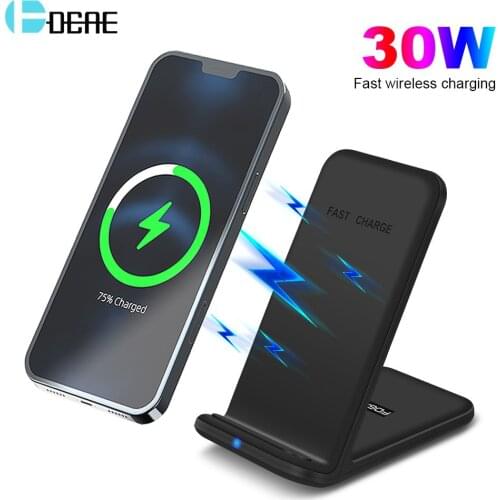 30W Qi Wireless Charger for Samsung S10 S20 S21 Note 10 20 Induction Fast Charging Stand For iPhone 12 Mini 11 Pro Max XS XR X 8