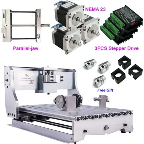 4 Axis CNC Frame 3040 CNC Engraving Milling Machine DIY Kit with Fixture Parallel-Jaw Vise NEMA23 Stepper Motor Driver TB6600