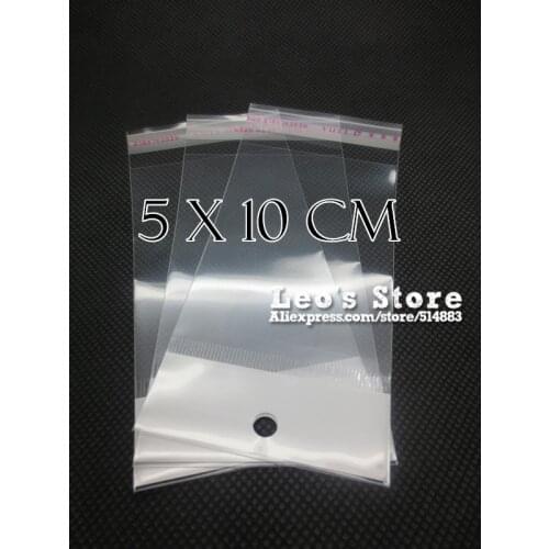 5x10cm Self Adhesive OPP Bag With Hanging Hole, Clear Header Plastic Bag,Supermarket Bag,wholesale free shipping
